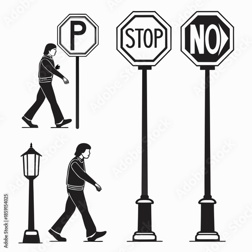 Street signs and pedestrians