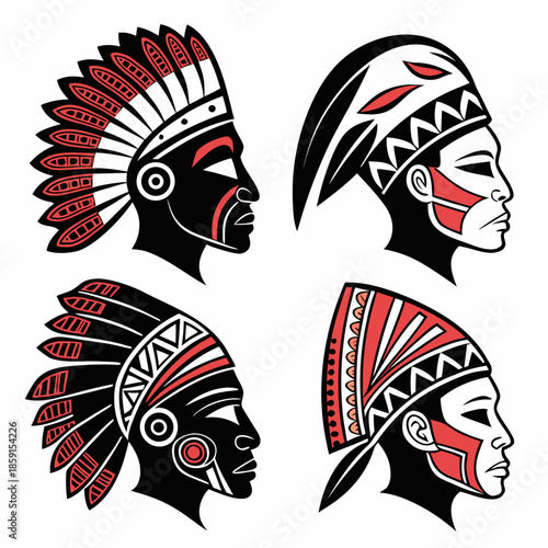 Native american headdress silhouettes