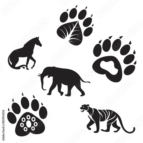 Animal tracks and silhouettes
