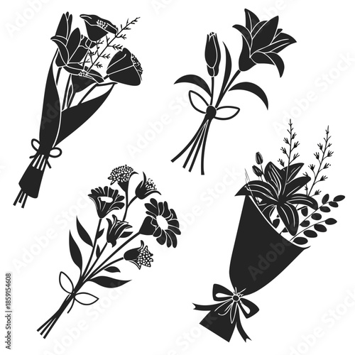 Black and white floral illustrations