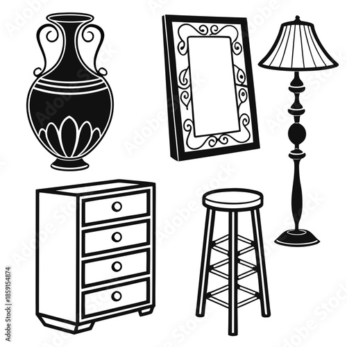 Black and white furniture illustration