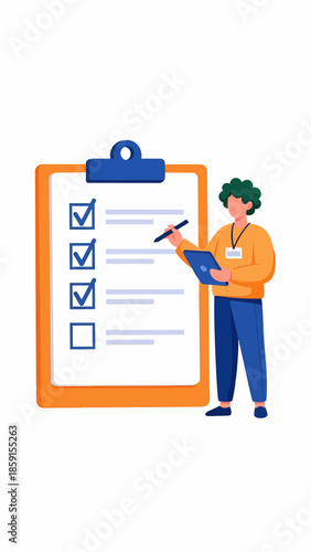Person reviewing a checklist on a clipboard with a pen