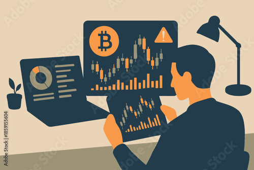 Cryptocurrency Trader Analyzing Bitcoin Charts and Market Trends.