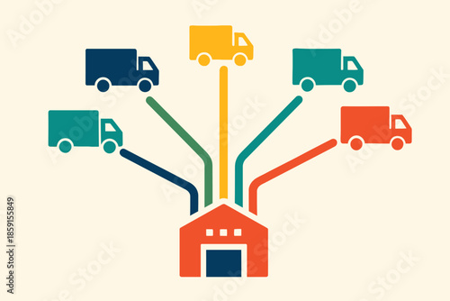 Distribution Network Trucks Delivering Goods from Warehouse.