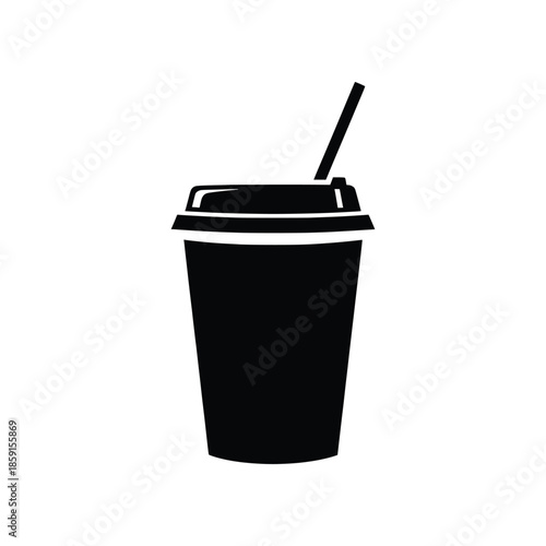 Black Silhouette of a Disposable Coffee Cup with a Straw