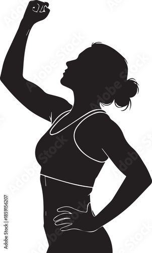 Silhouette of a strong woman flexing her bicep in a sports bra