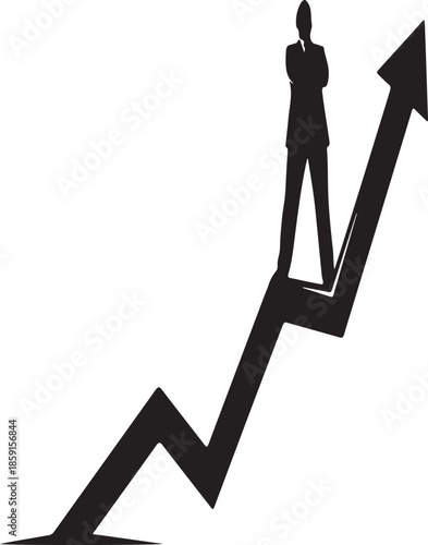 3D illustration of a successful businessman climbing an arrow and running up stairs as a financial growth concept vector icon symbol