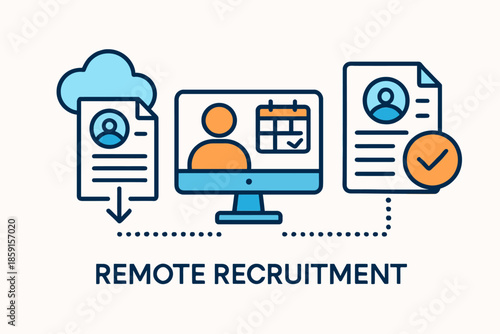 Remote Recruitment Process Cloud Computer and Document Icons.