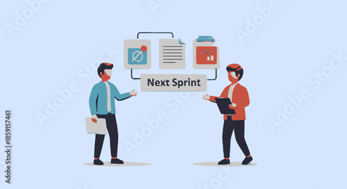 Team planning next sprint with documents and collaboration.