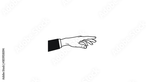 A black and white illustration shows a reaching human arm and hand, extending outwards, in a minimalist style