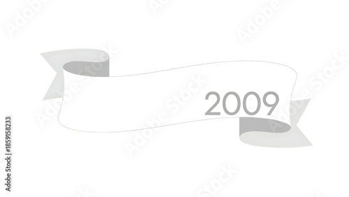 A blank banner, white background with the word 2009. The banner, with a 3D effect of folds and edges, is a minimalist design
