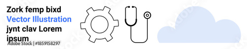 Gear, stethoscope, and cloud highlight innovation, healthcare, and cloud systems. Ideal for technology, medicine, data management, research connectivity progress simple landing page