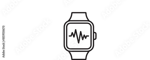 Black and white smartwatch with heart rate monitor on screen digital watch health