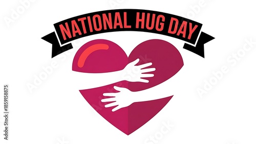 National hug day logo with heart and hands