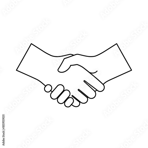 Minimalist handshake icon, line art of two hands shaking, symbolizing agreement and partnership
