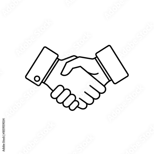 Line art handshake icon symbolizing agreement, partnership, and business deal.