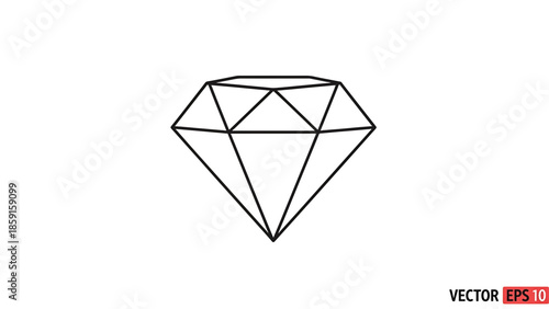 A black outline of a faceted gemstone, with sharp lines defining its surfaces, resting against a plain white background