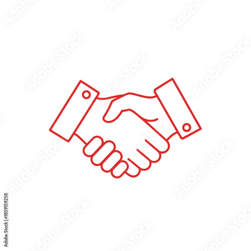 Red Outline Handshake Icon Representing Agreement, Partnership, and Trust