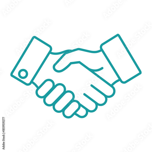Teal handshake icon symbolizing agreement, partnership, and trust