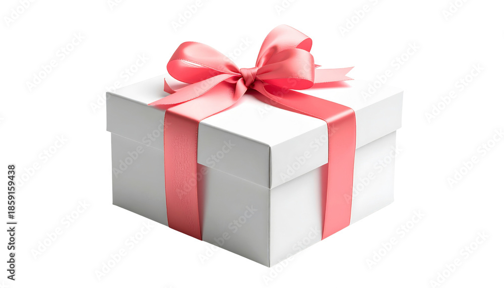 Obraz premium Elegantly Wrapped White Gift Box with Pink Ribbon and Bow for Special Occasions