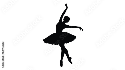 Graceful ballerina silhouette in a dynamic pose, performing ballet on white background
