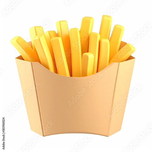 Golden, rendered fries spilling from a small, brown paper container