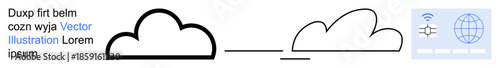 Cloud computing, data storage, global networks, digital connections, internet services, wireless communication. Minimalist cloud design with connection lines and internet-related icons. Cloud