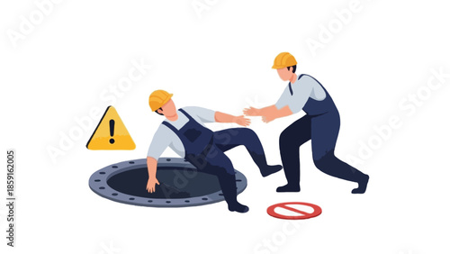 A flat vector illustration of a confined space accident.