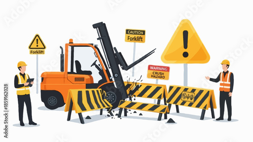 A flat vector illustration of a workplace vehicle collision.