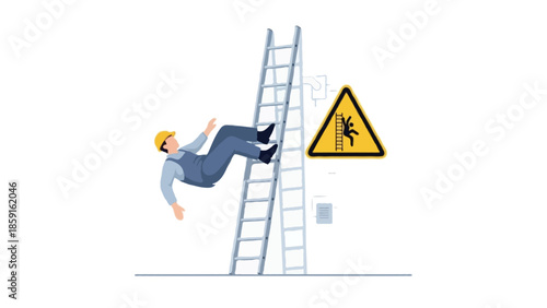 A flat vector illustration of a ladder fall accident.