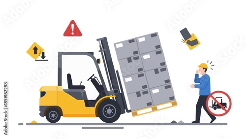 A flat vector illustration of a forklift accident in a warehouse