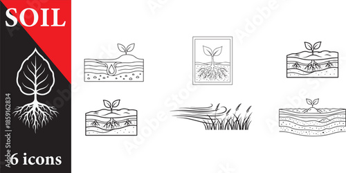Soil and plant growth stages illustrated with icons