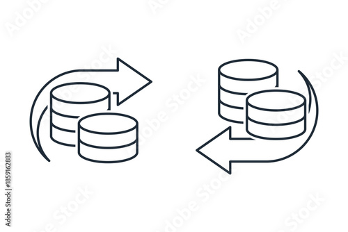 Money , coins with movement arrows. Set of vector linear icons isolated on white background.