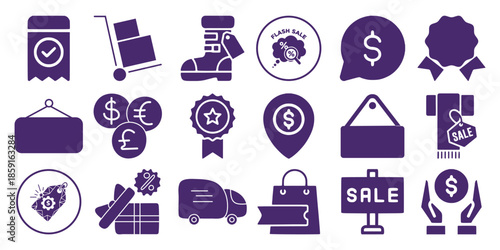 Collection of purple e-commerce and sale white shopping discount