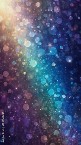 Abstract glitter background with bokeh lights shimmering in blue and purple tones