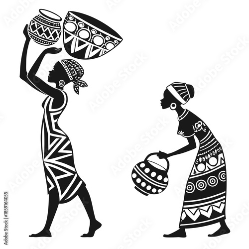 African women carrying ceramics