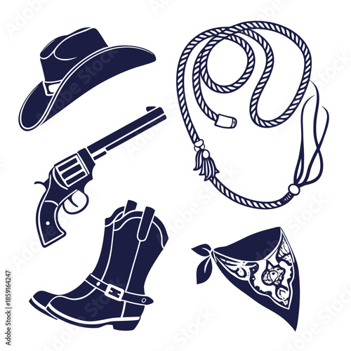 Western cowboy icon set