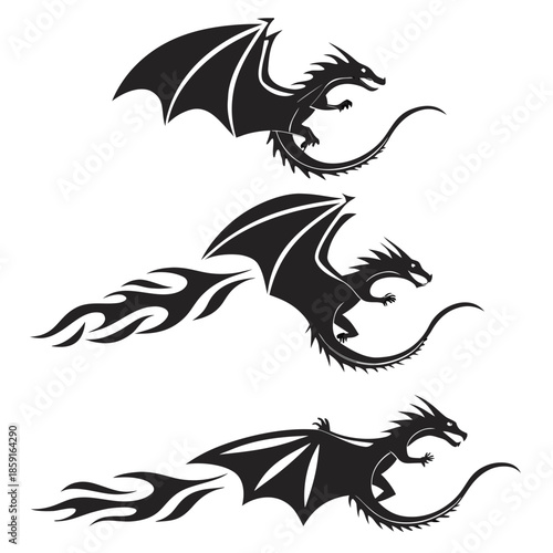 Triple dragon silhouettes