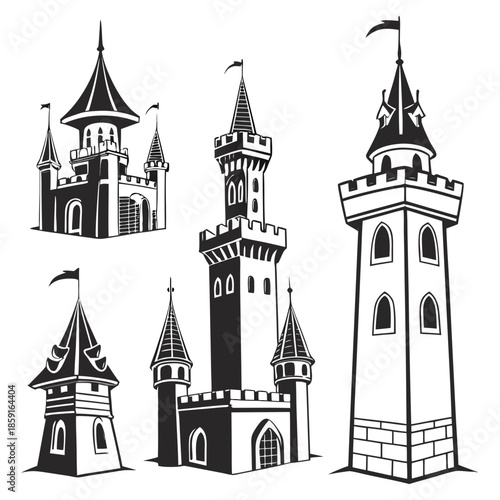 Collection of medieval castle towers
