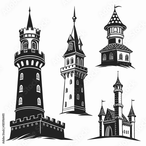 Collection of medieval towers and castles