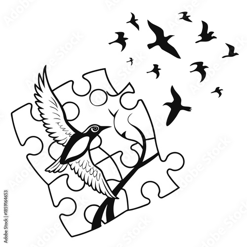Birds and puzzle pieces
