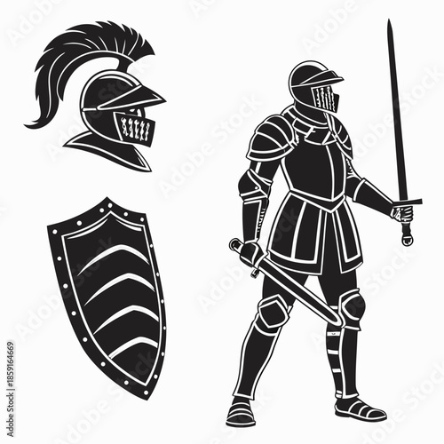 Medieval knight with armor and weaponry