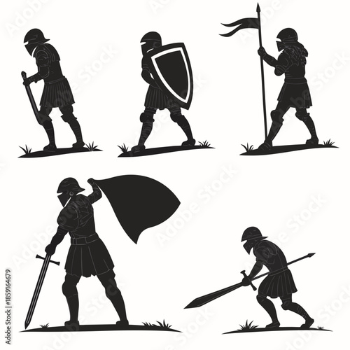Medieval warrior silhouettes