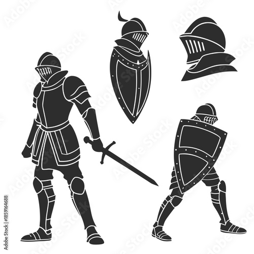 Medieval knight silhouettes