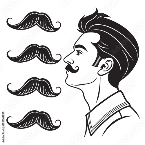 Illustration of a man with various mustache styles