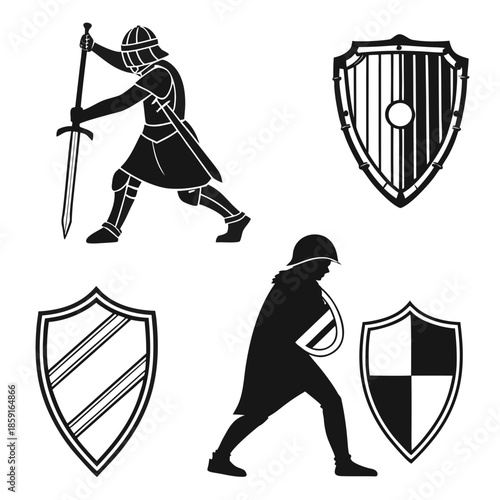 Medieval knight and shields