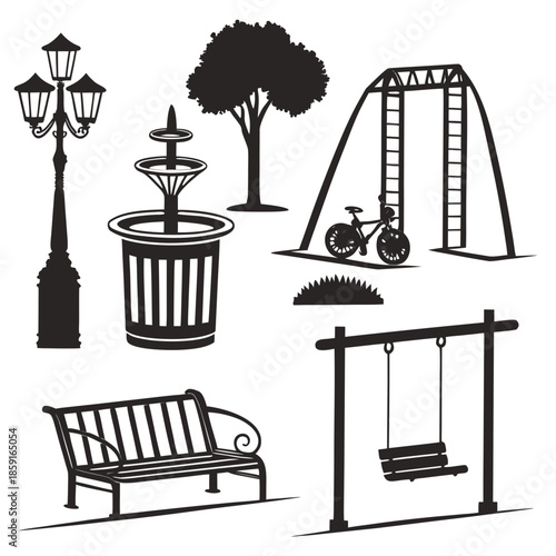 Park amenities silhouettes