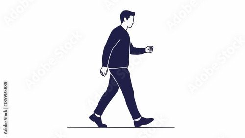 Man walking forward in a simple line drawing style.