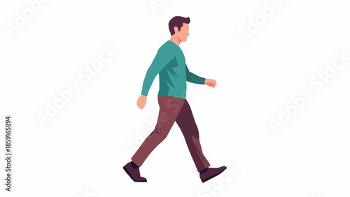 Man walking forward on white background isolated.