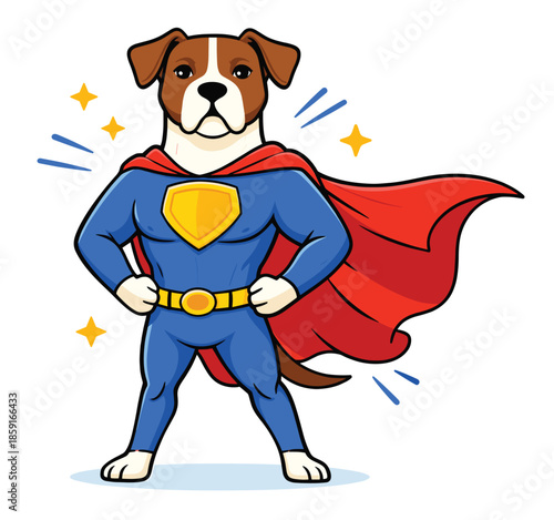 Cute Superhero Dog Cartoon Illustration Wearing Cape and Costume